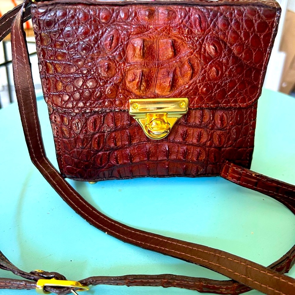 Vintage genuine Crocodile Leather Women crossbody Bag